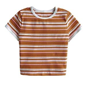 Hollister Orange, White & Pink Striped Crop Top